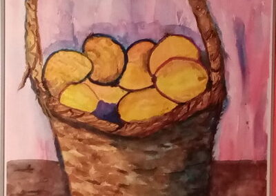 Korb mit Quitten (Aquarell)